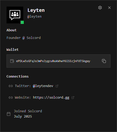 SolCord Profile Preview